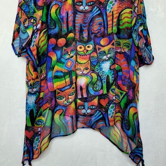 Sterling Styles Wearable Art The Owl and The Cat Sheer Top - Picture 8 of 9